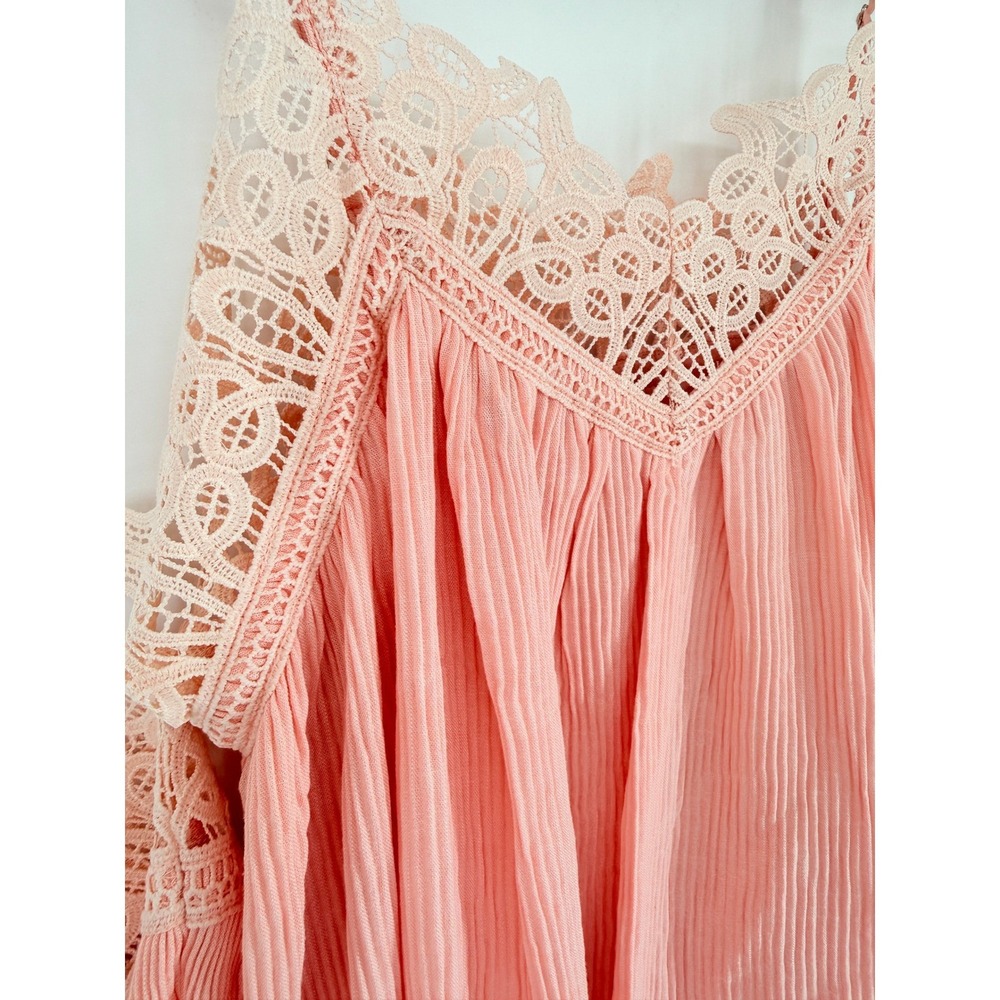 Women’s Mini Dress with Cream Lace Trim in Blush Pink